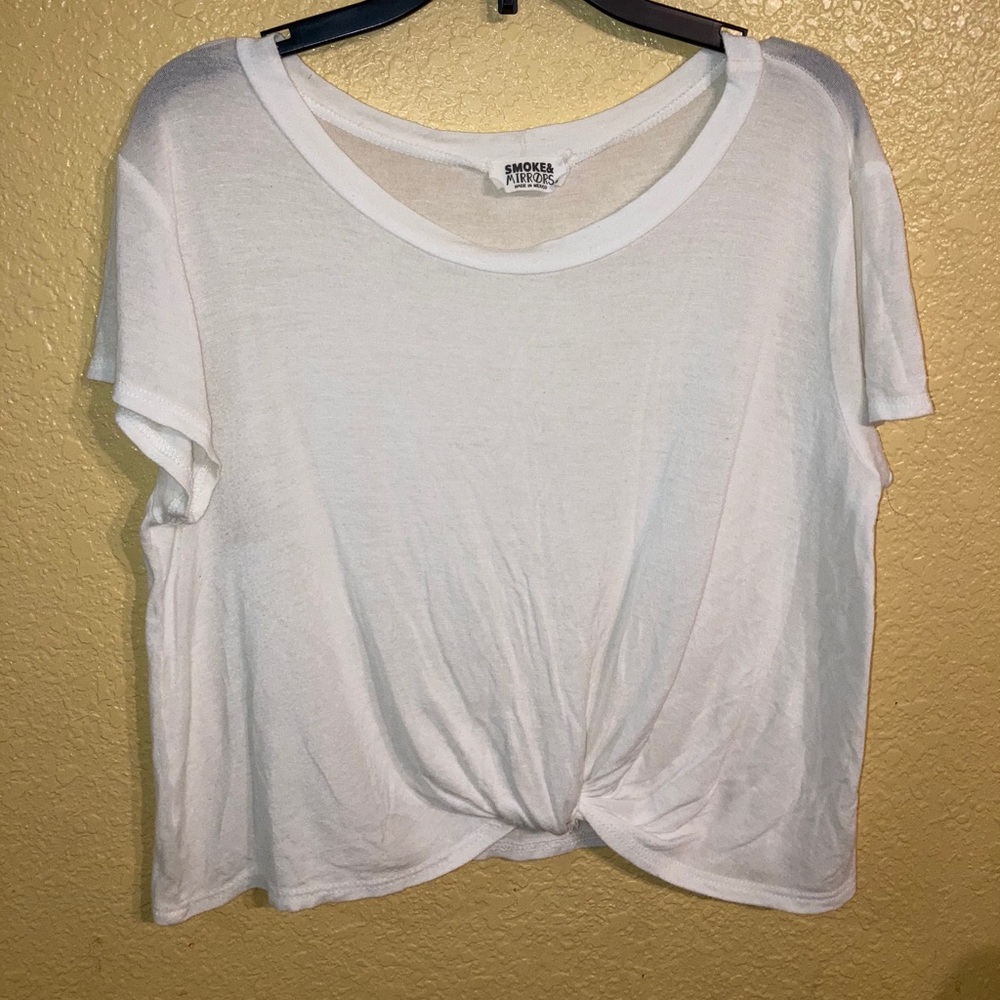 White tied short sleeve crop top